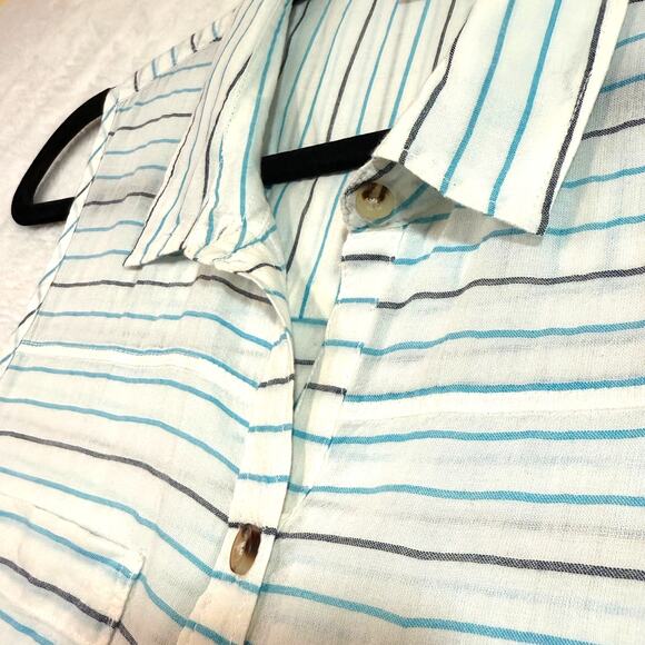 Toad & Co M Blue Striped Sleeveless Top Buttons Summer Beach Preppy Cozy Coastal - Picture 2 of 10
